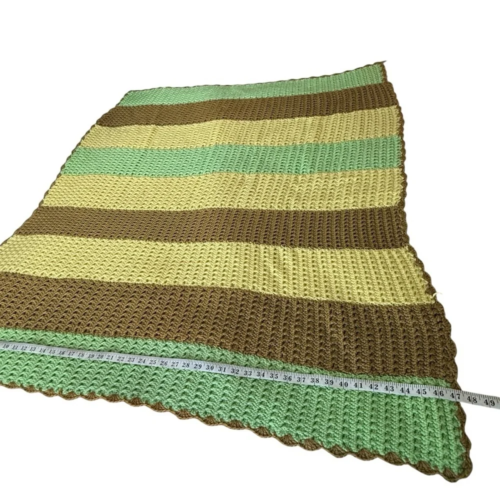 Handmade Afghan Blanket Yellow Brown Green Crochet Boho Throw Granny 47x50 Couch